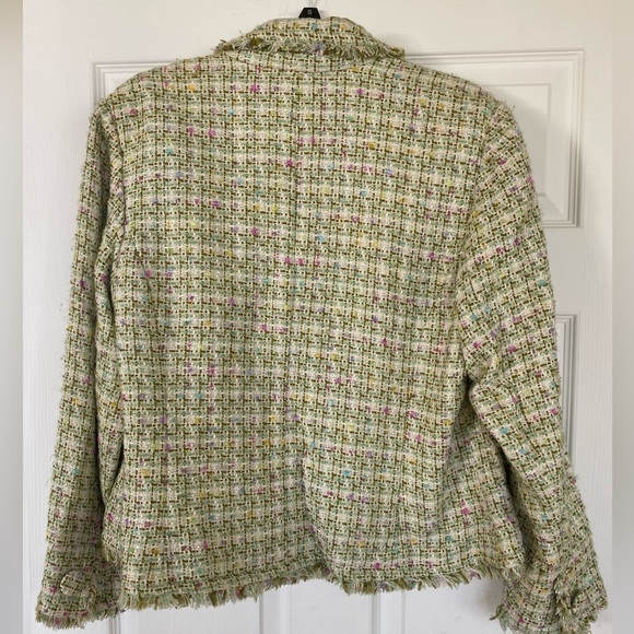 I C E Multicolor Tweed Green and Pink Fringe Blazer - Picture 8 of 8